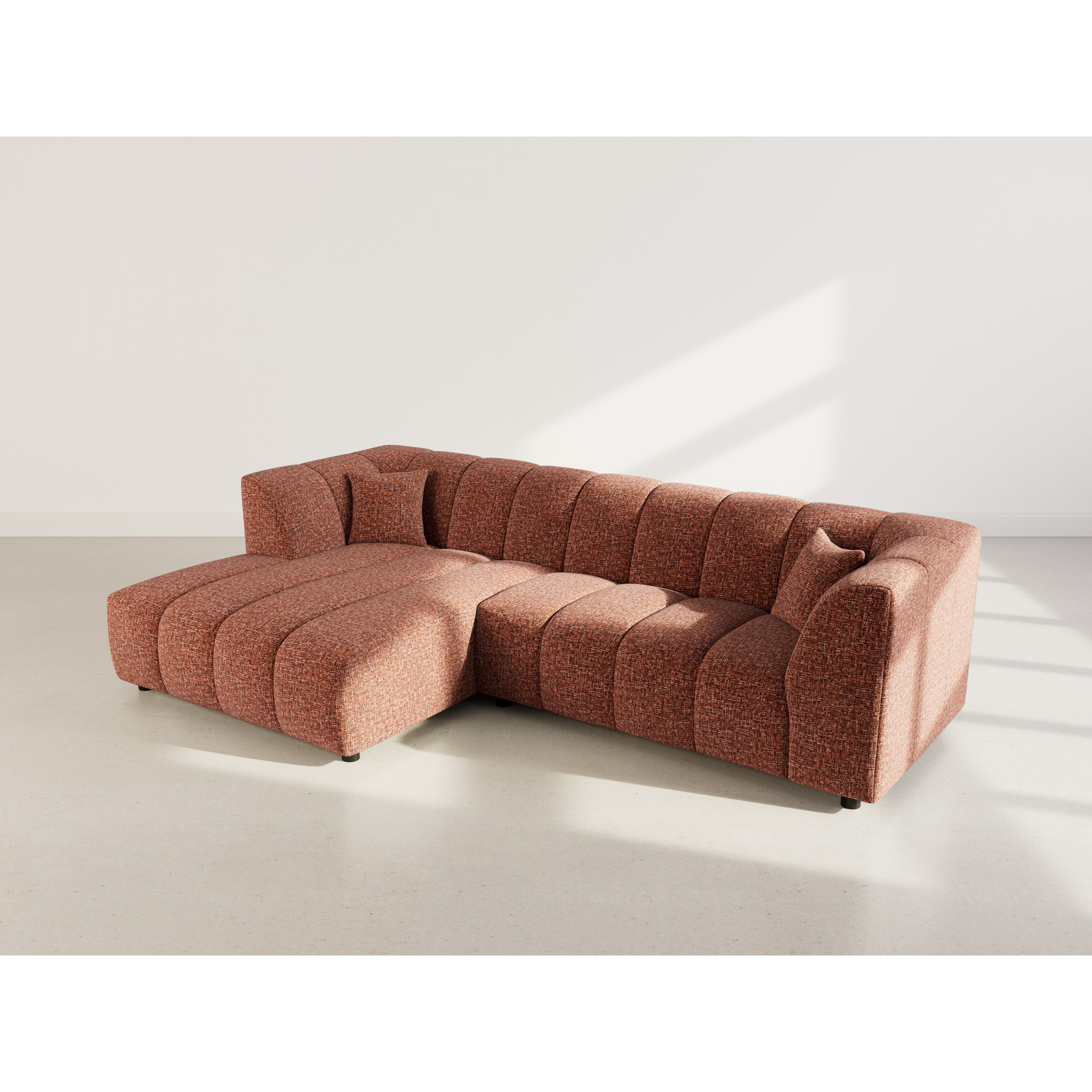 Curtis - canapé d'angle gauche 4 places avec accoudoir en tissu texturé - Terracotta