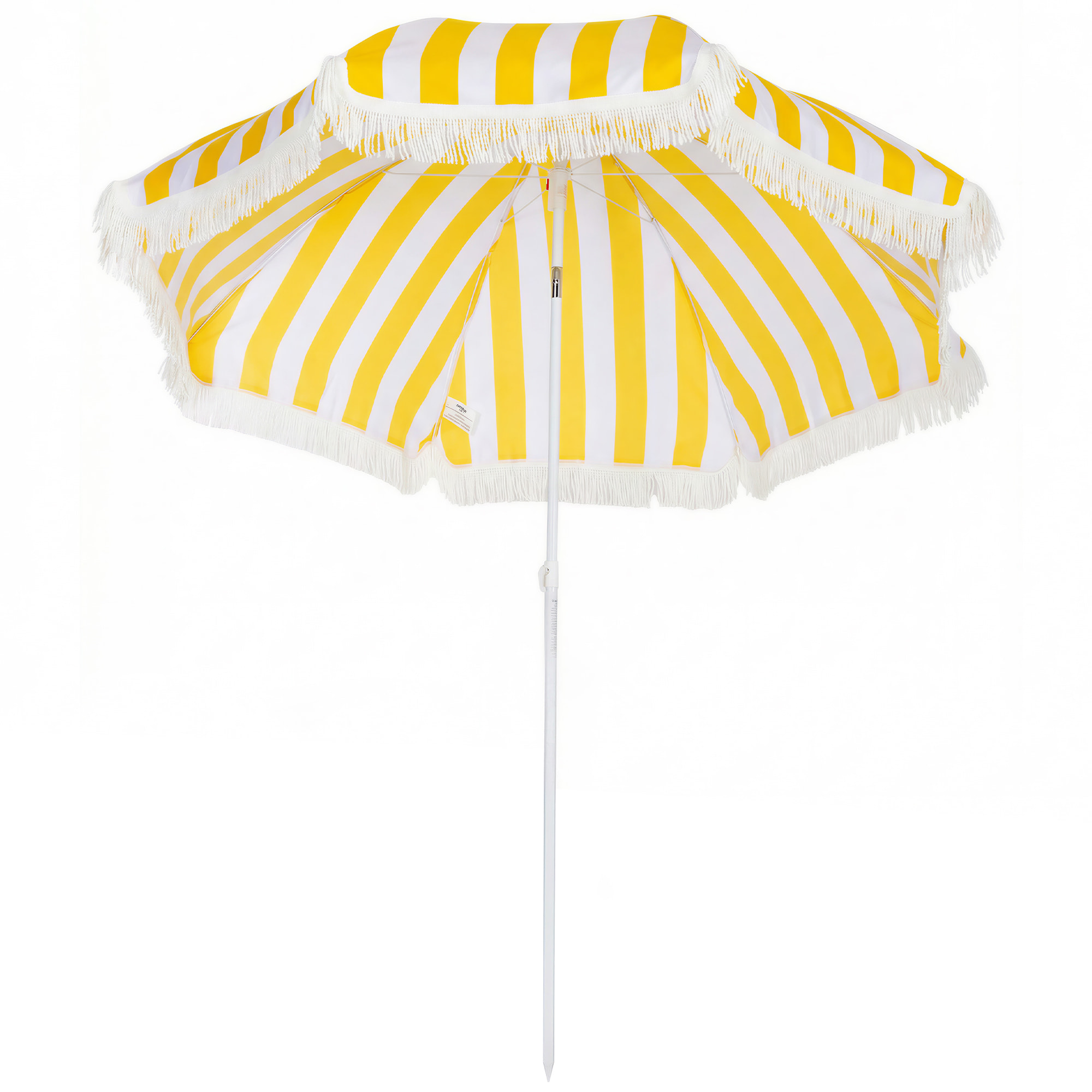 Parasol de plage inclinable à franges dia. 1,8 m jaune blanc rayé