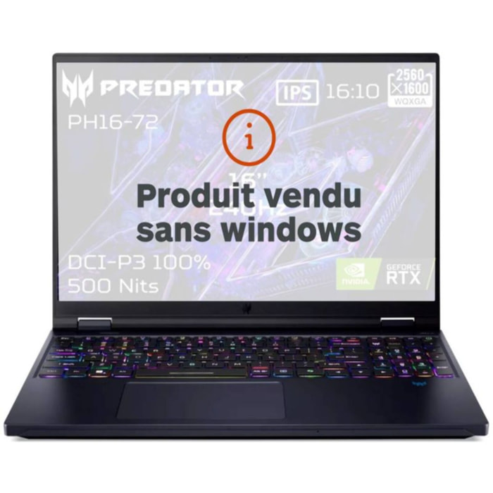 PC Gamer ACER Predator Helios 16 PH16-72-70XR Sans OS