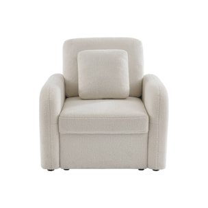 Fauteuil tissu bouclette blanche. lignes arrondies. Milano. L 90 x P 85 x H 85cm