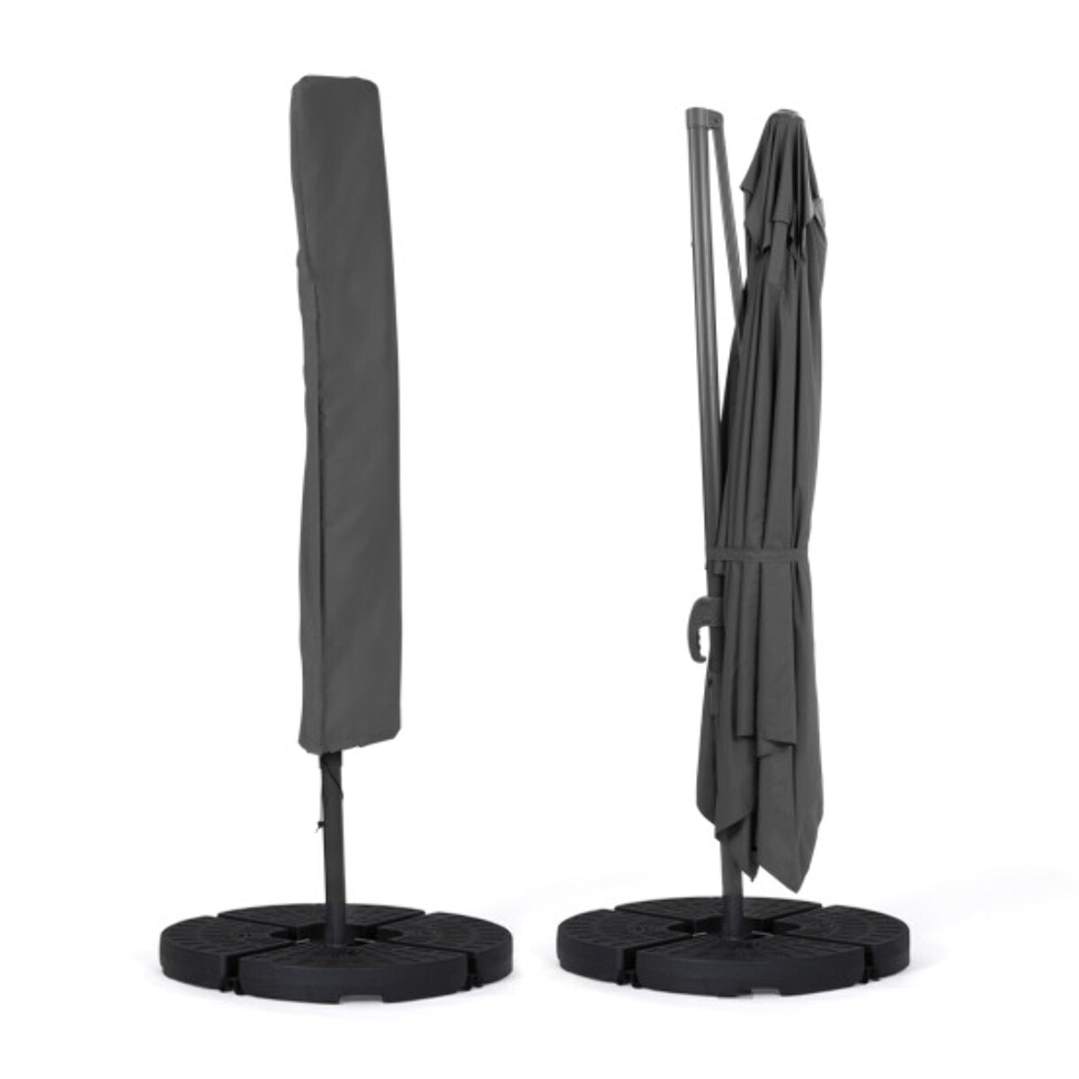 Parasol Sombra 360° rectangle gris 4x3m avec housse et dalles