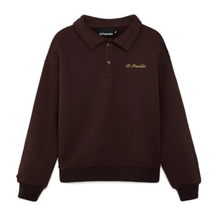 Sudadera Mujer Cropped  Estilo Polo Rugby  Marrón