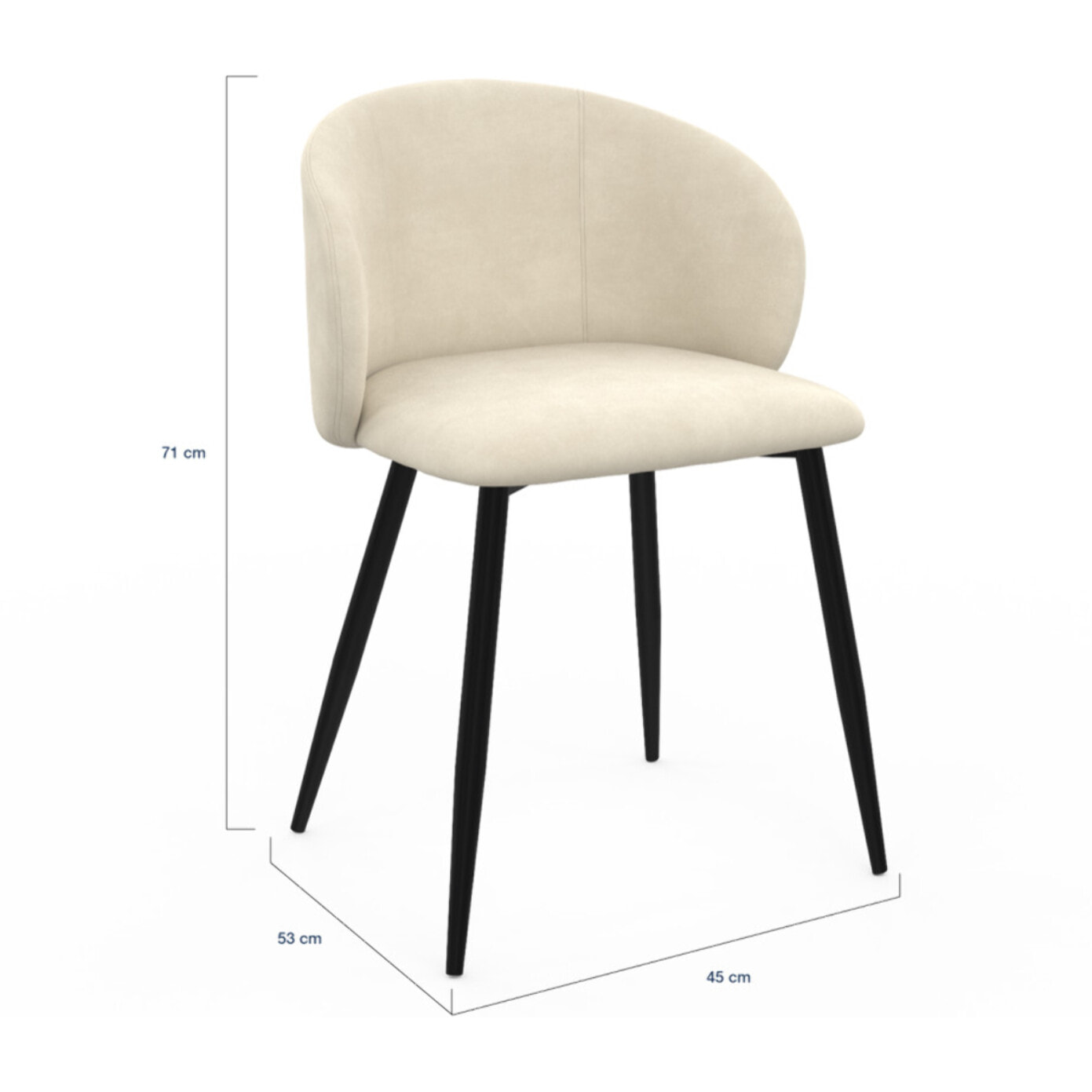 Chaises Léona velours crème pieds métal noirs - lot de 2