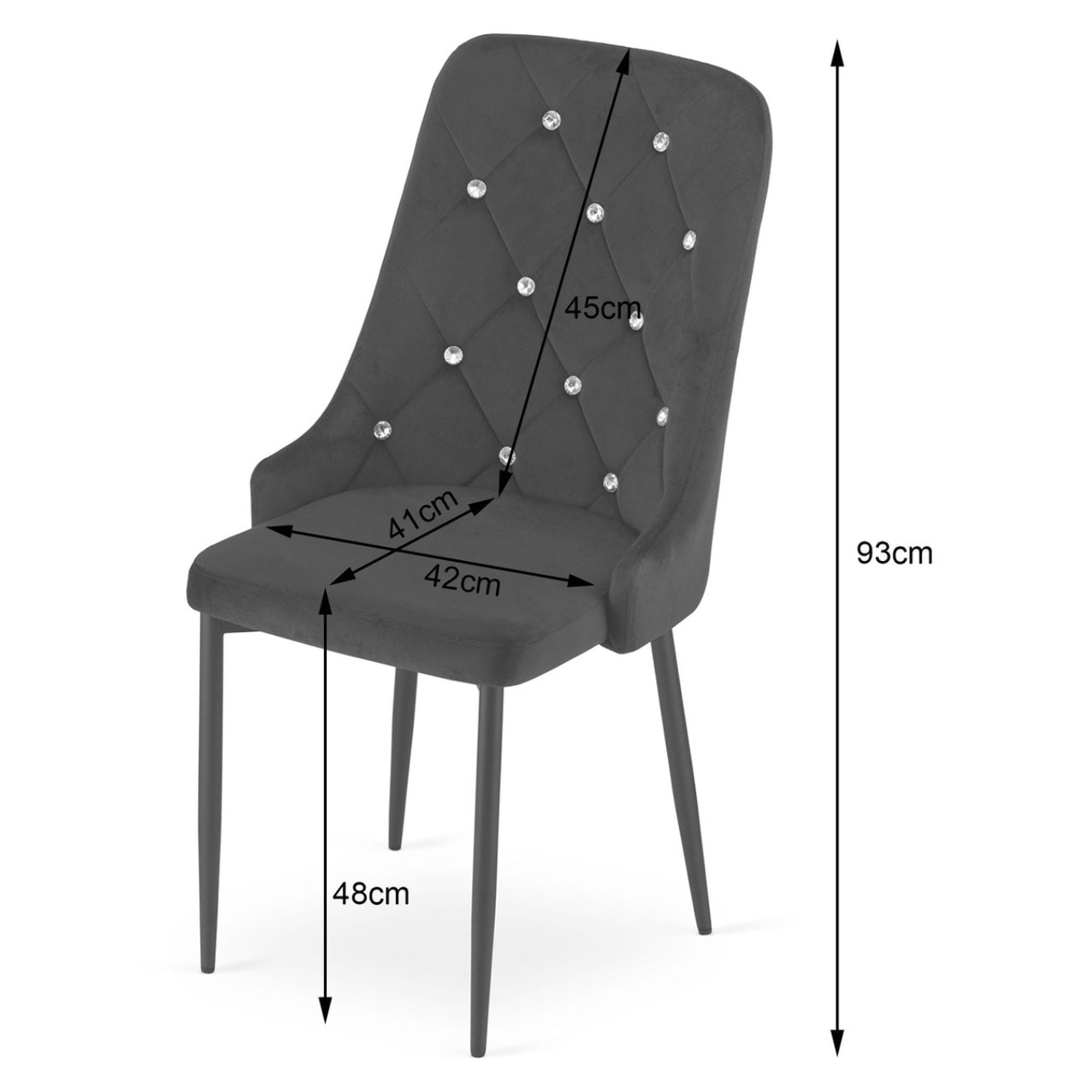 Sedia Amore in velluto nero con cristalli decorativi