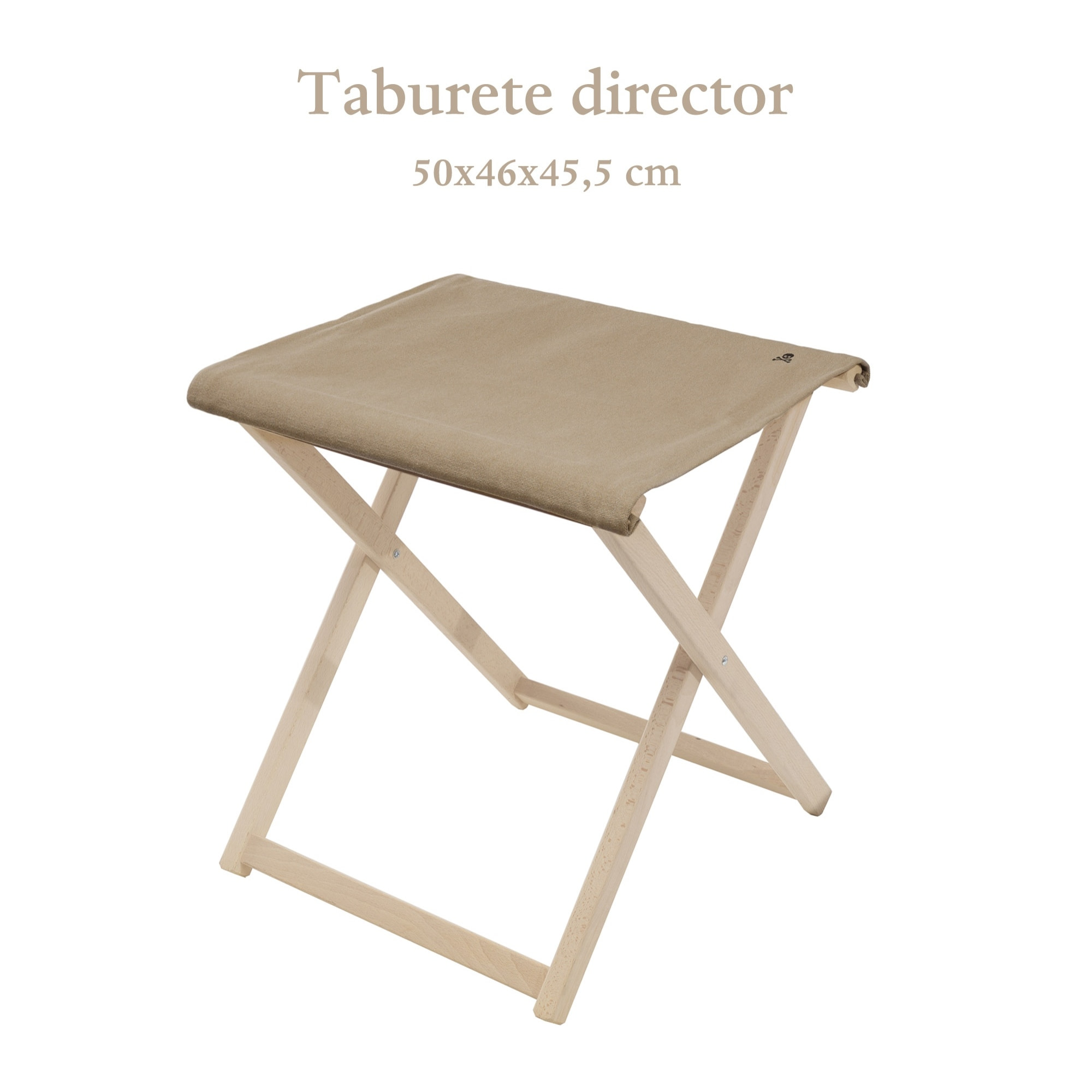 Taburete director plegable estructura sin barniz y lona color piedra