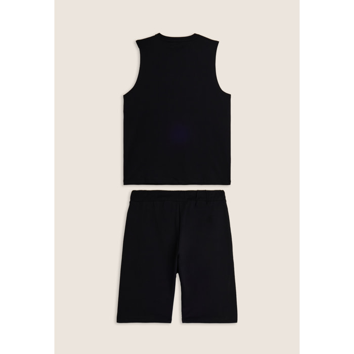 Completo sportivo in cotone con top smanicato e bermuda