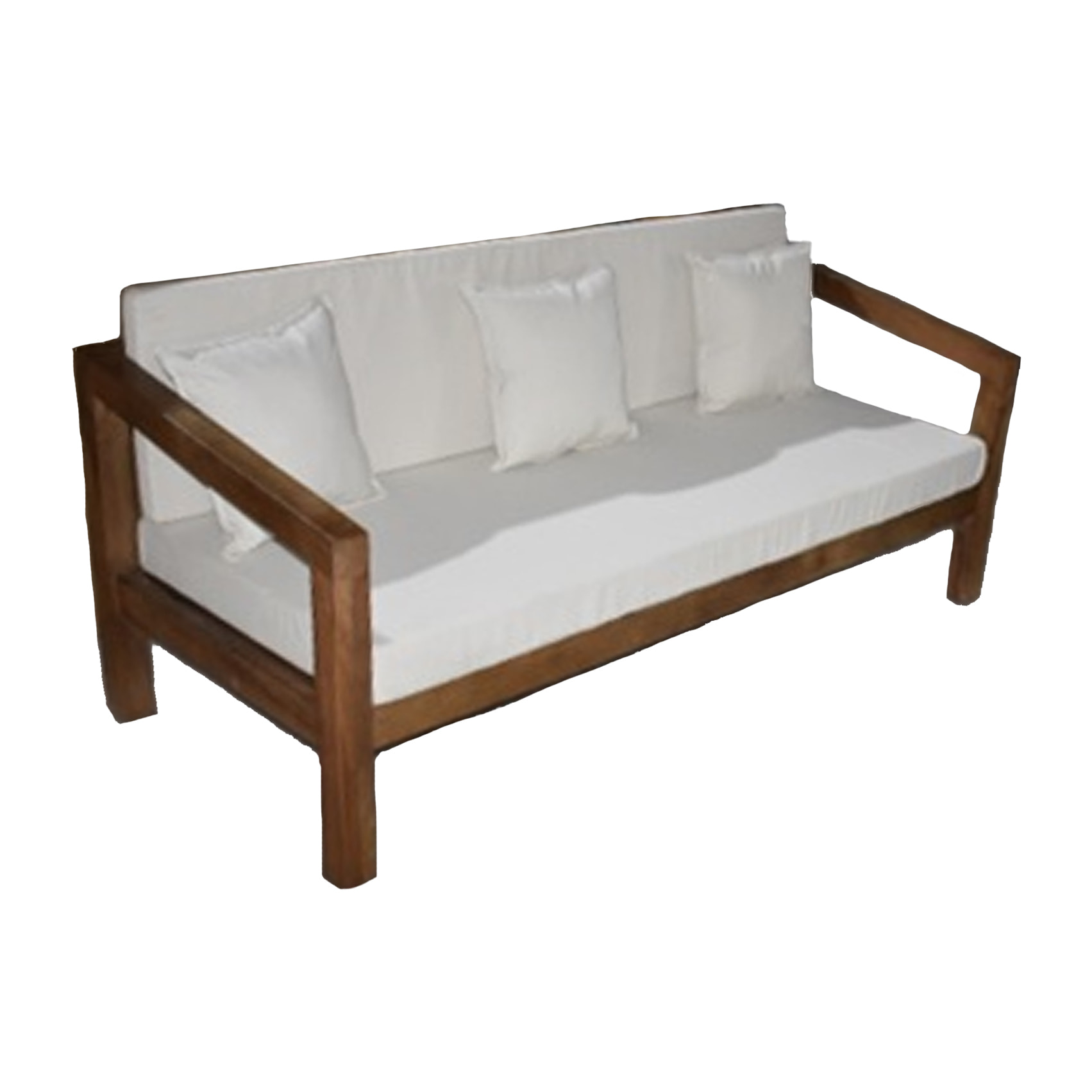 Divano, Magnolia, in legno mango, con cuscini bianchi, per esterni ma anche per interni