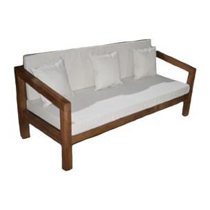 Divano, Magnolia, in legno mango, con cuscini bianchi, per esterni ma anche per interni