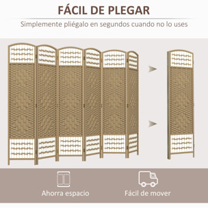 Biombo Separador de Ambientes de 6 Paneles 240x170 cm Divisor de Habitación Plegable de Cuerda de Papel y Marco de Madera Decoración para Dormitorio Salón Natural