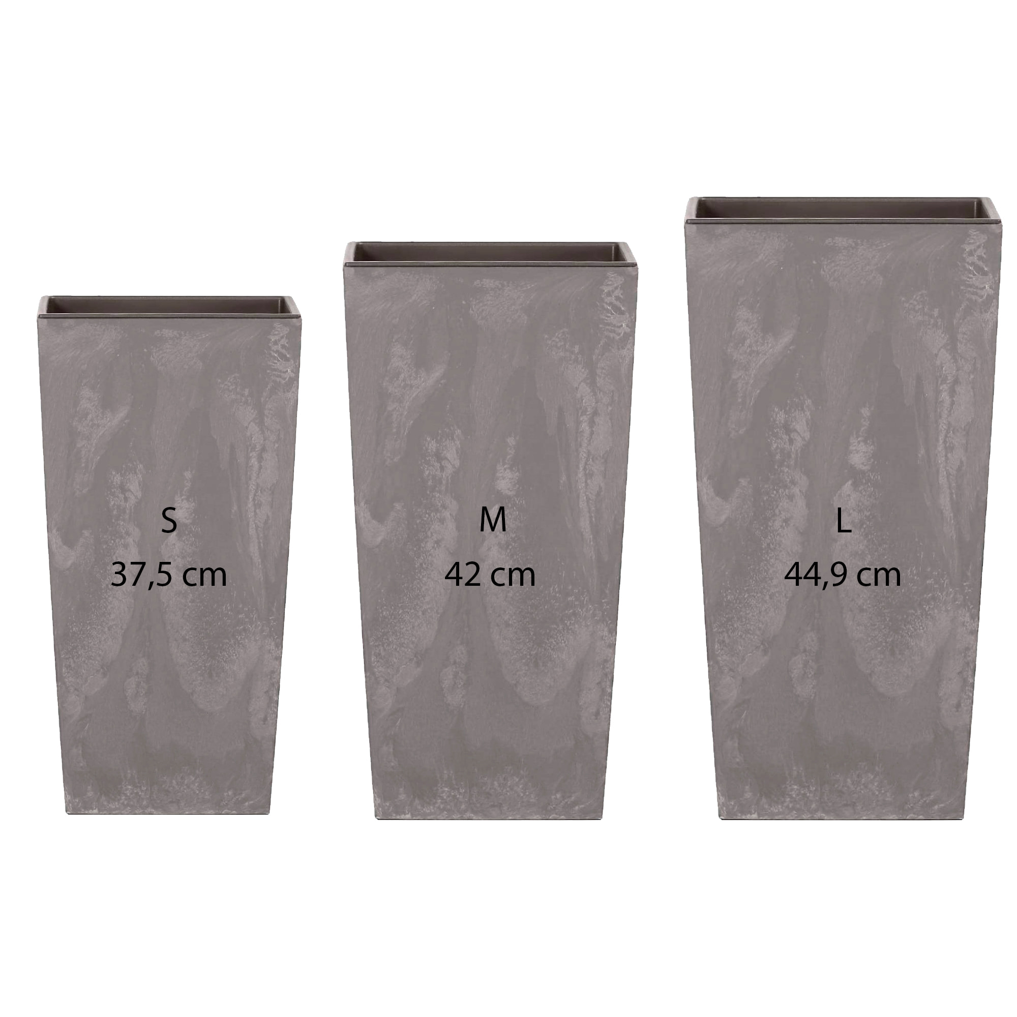 Pack 3 macetas altas Urbi Square Gris claro con deposito.