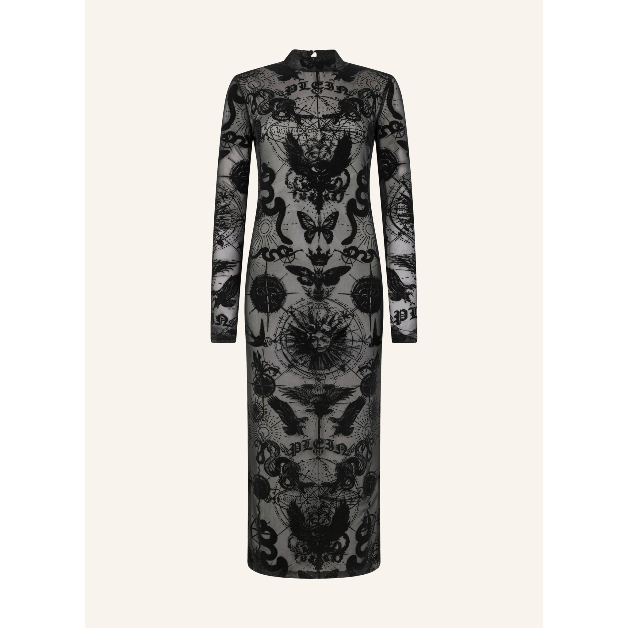PHILIPP PLEIN Open Back Maxi Dress Flock Butterfly Tattoo