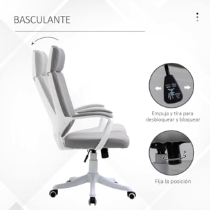 Silla de Oficina Ergonómica Silla Escritorio Giratoria Ajustable en Altura con Reposabrazos Reposacabezas y Respaldo Alto 63x65x112-120 cm Gris