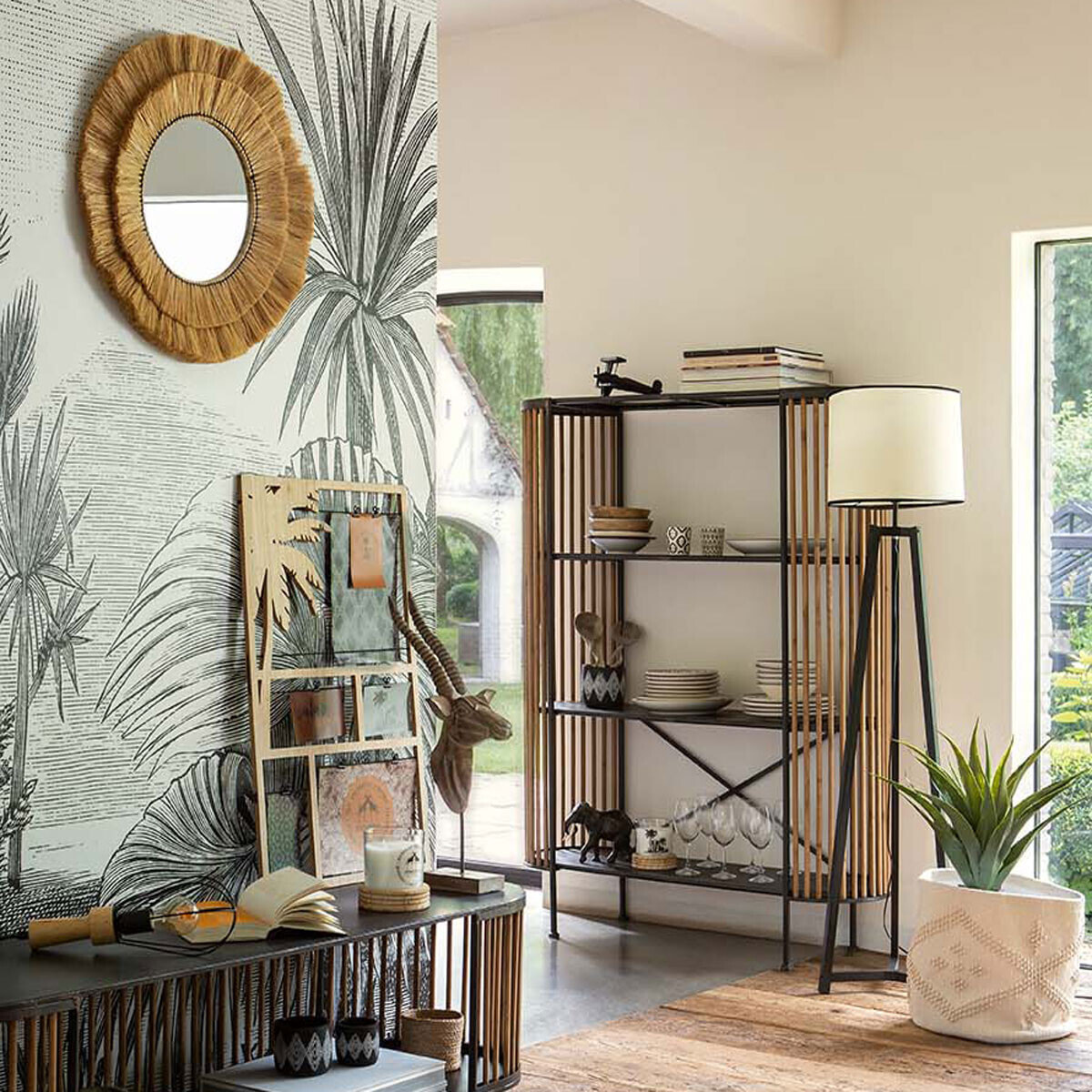 Miroir "Safari" - raphia D57 cm