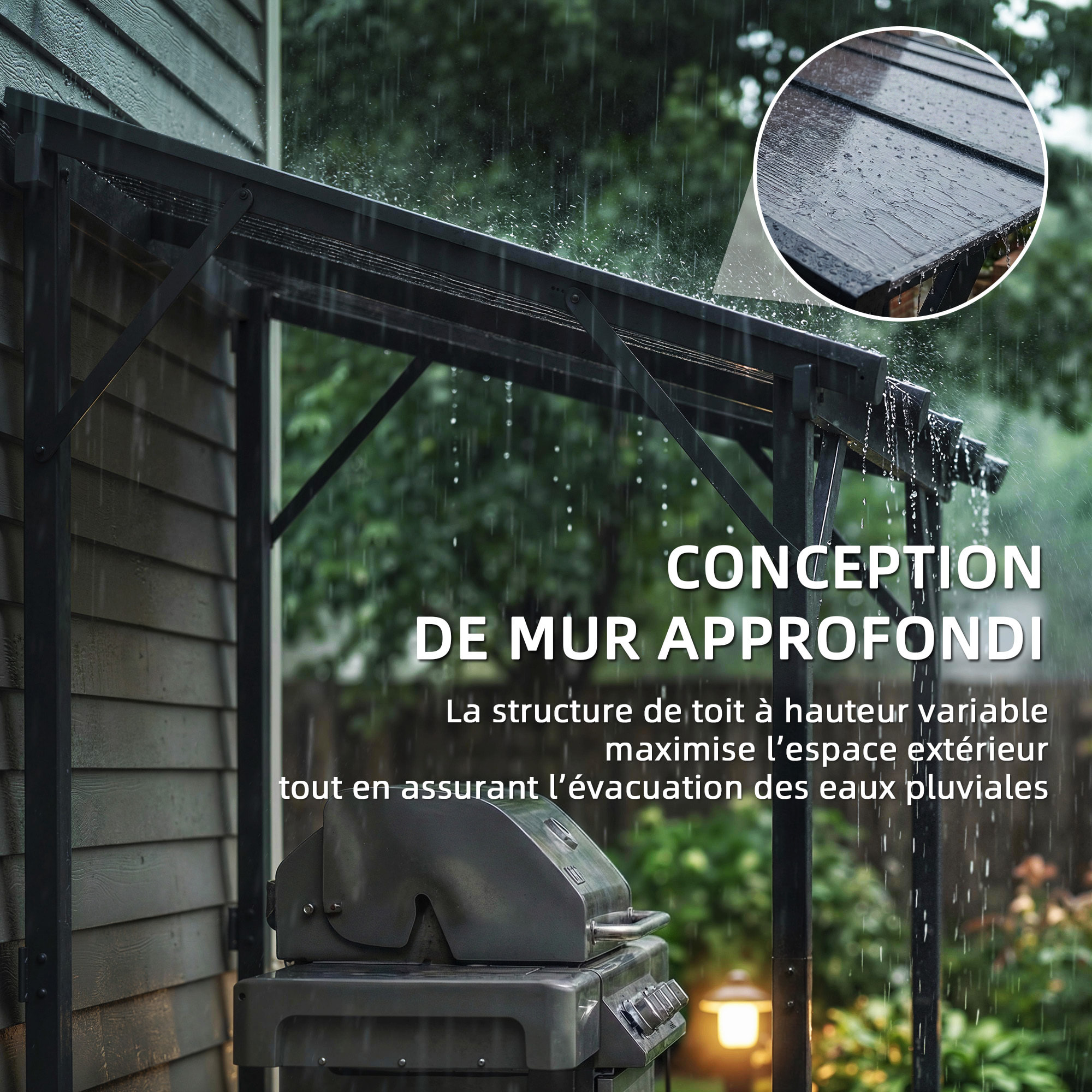 Pergola adossable barbecue acier alu polycarbonate