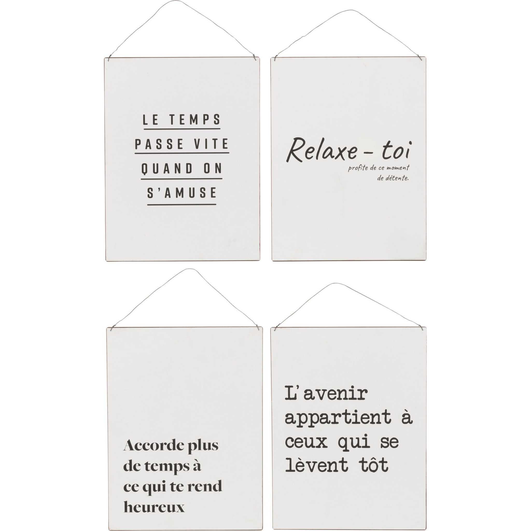 J-Line Pancarte Texte Francais/Anglais Metal Blanc/Noir Assortiment De 4