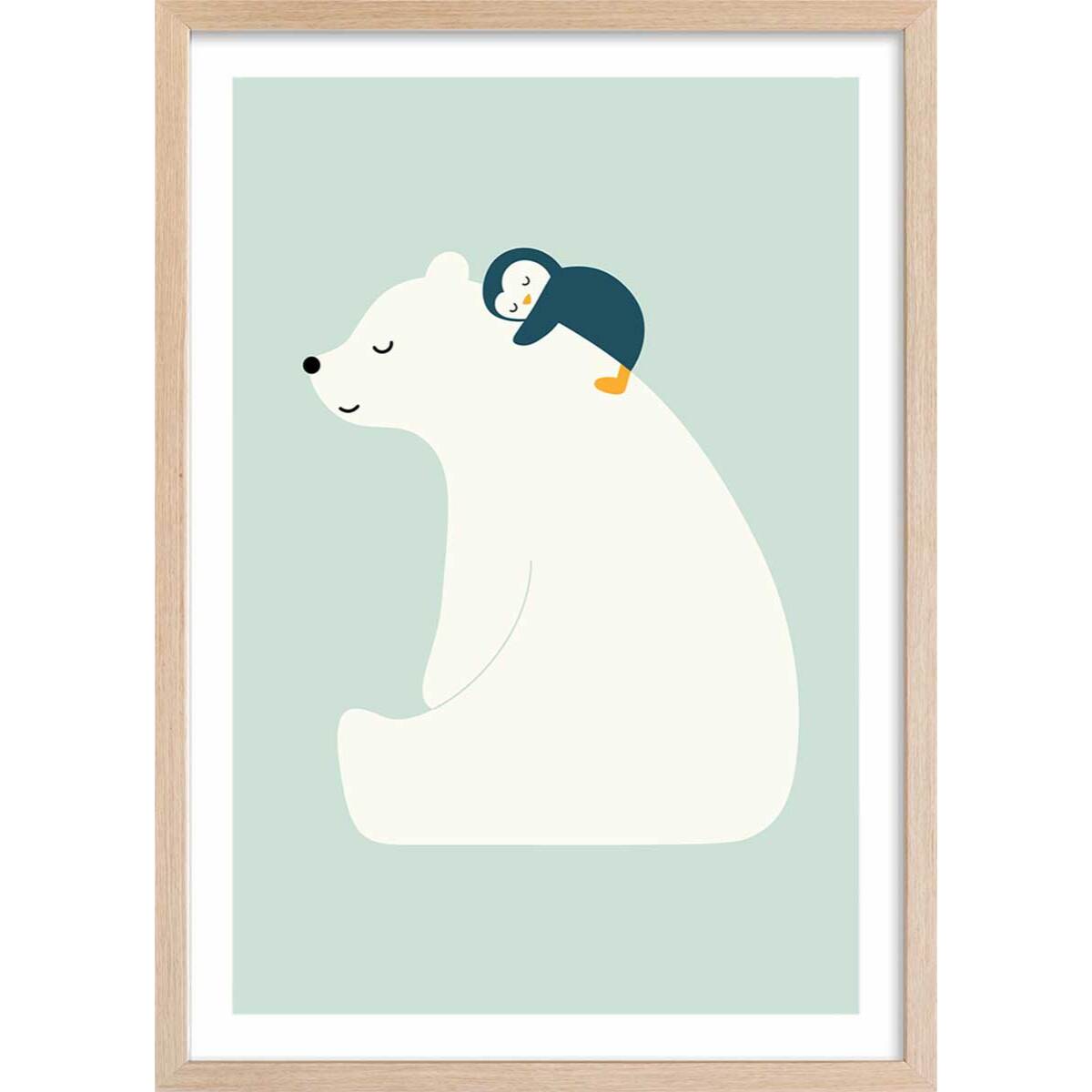 Affiche enfant calin polaire  Affiche + cadre en bois - Chêne