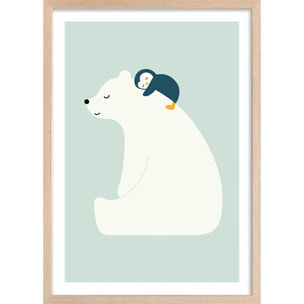 Affiche enfant calin polaire  Affiche + cadre en bois - Chêne