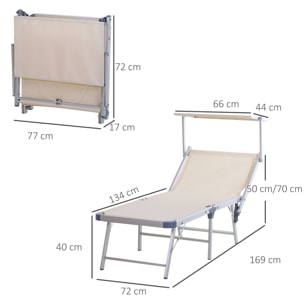 Tumbona Reclinable y Plegable con Toldo 169x72x55/72cm Beige