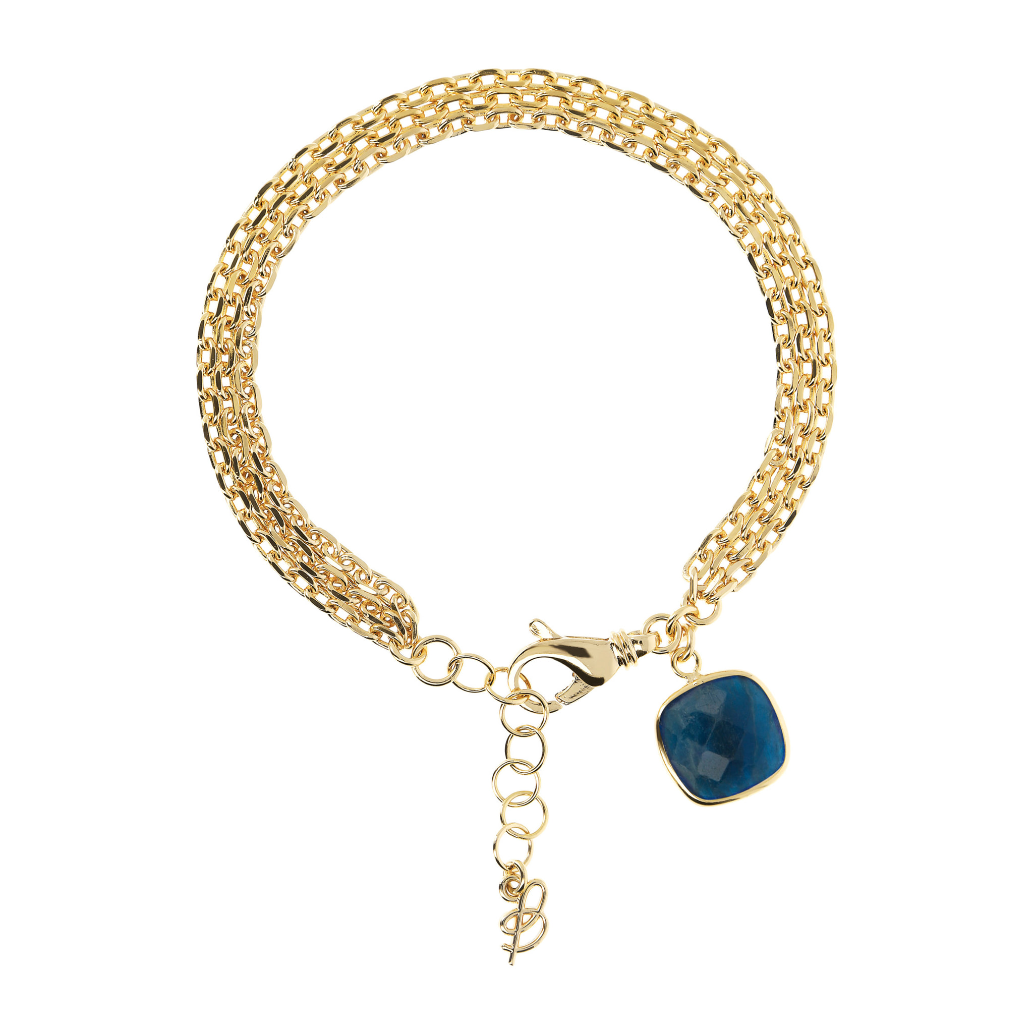 Bracciale Multifilo Golden con Ciondolo Quadrato in Apatite Blu