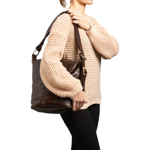 Borsa a secchiello  da donna In Vera pelle Made in Italy 34x33x15 cm