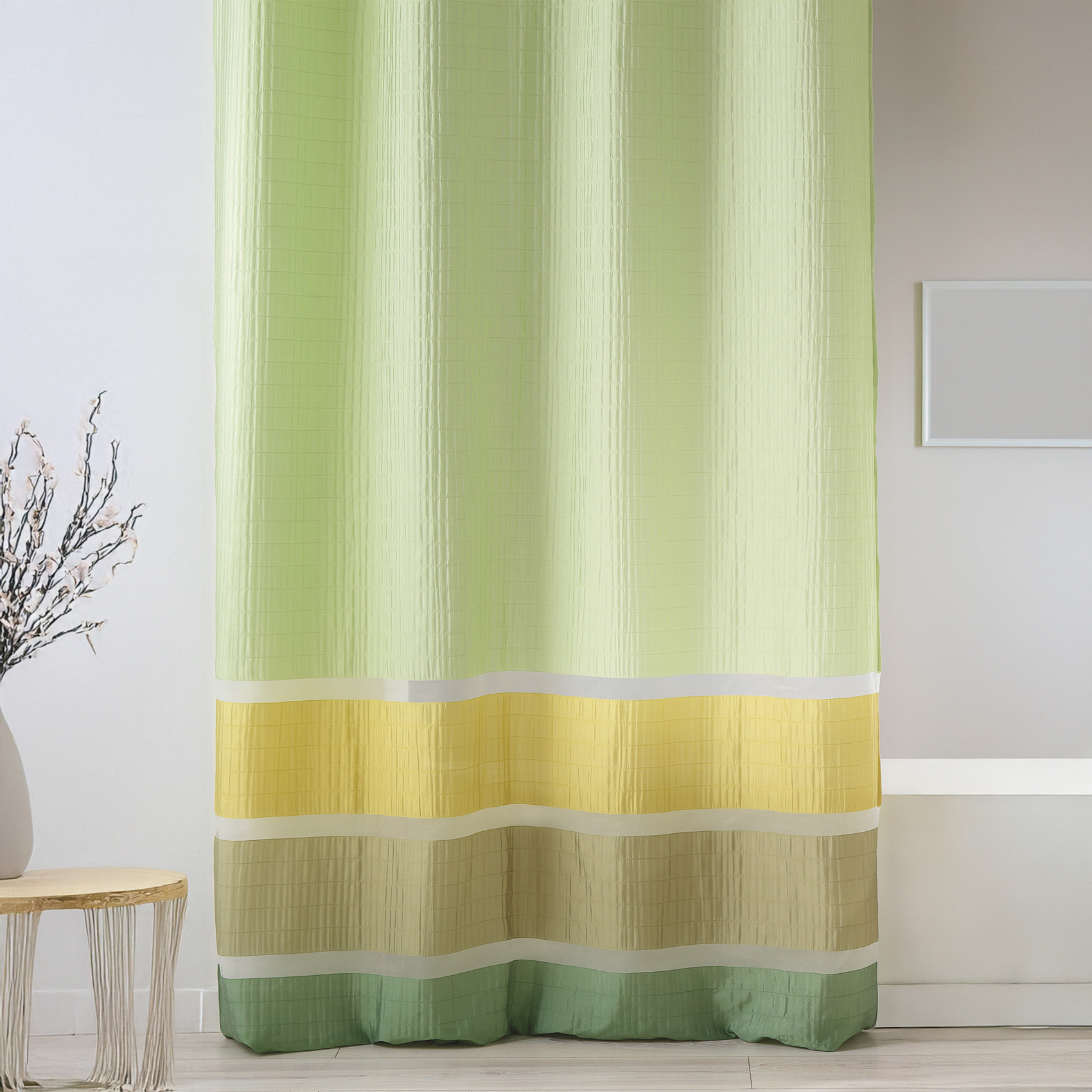 Voilage fantaisie tissée avec rayures horizontales - Vert tilleul