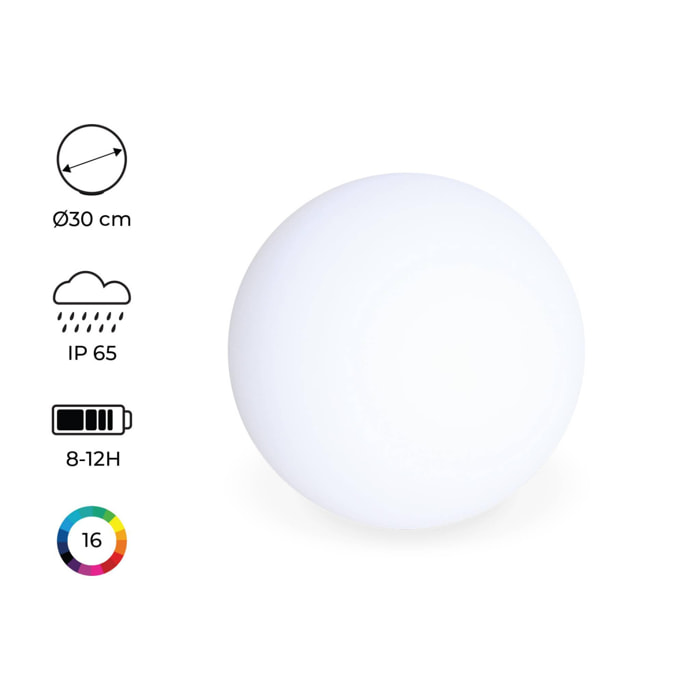 Boule LED 30cm - Sphère décorative lumineuse. 16 couleurs. Ø 30 cm