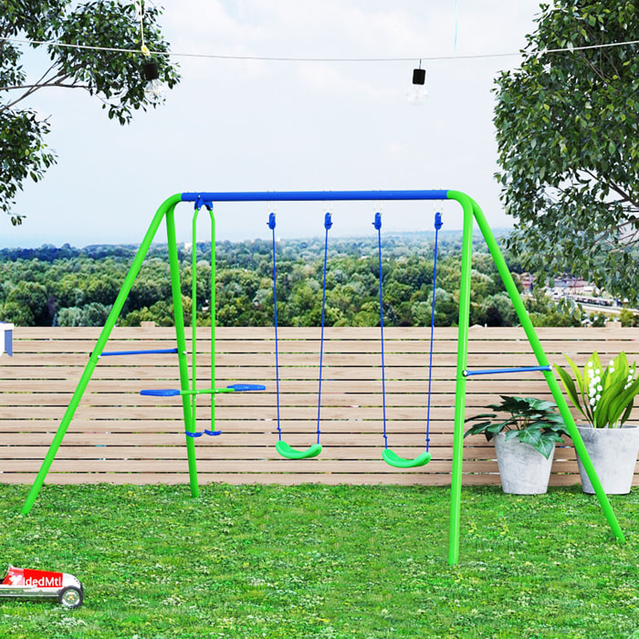 Juego de Columpios de Jardín de Metal con Altura Ajustable Columpios para Niños de +3 Años con Columpio Doble Balancín para Patio Terraza 280x140x178 cm Verde