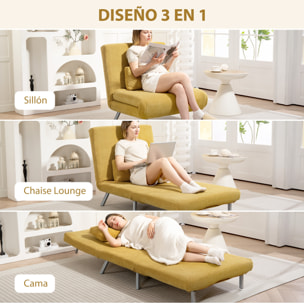 Sofá Cama de 1 Plazas 3 en 1 Sillón Cama Plegable Tapizado en Chenilla con Respaldo Ajustable de 5 Niveles y Almohada Acolchada para Oficina Dormitorio Salón 80x75x83 cm Amarillo