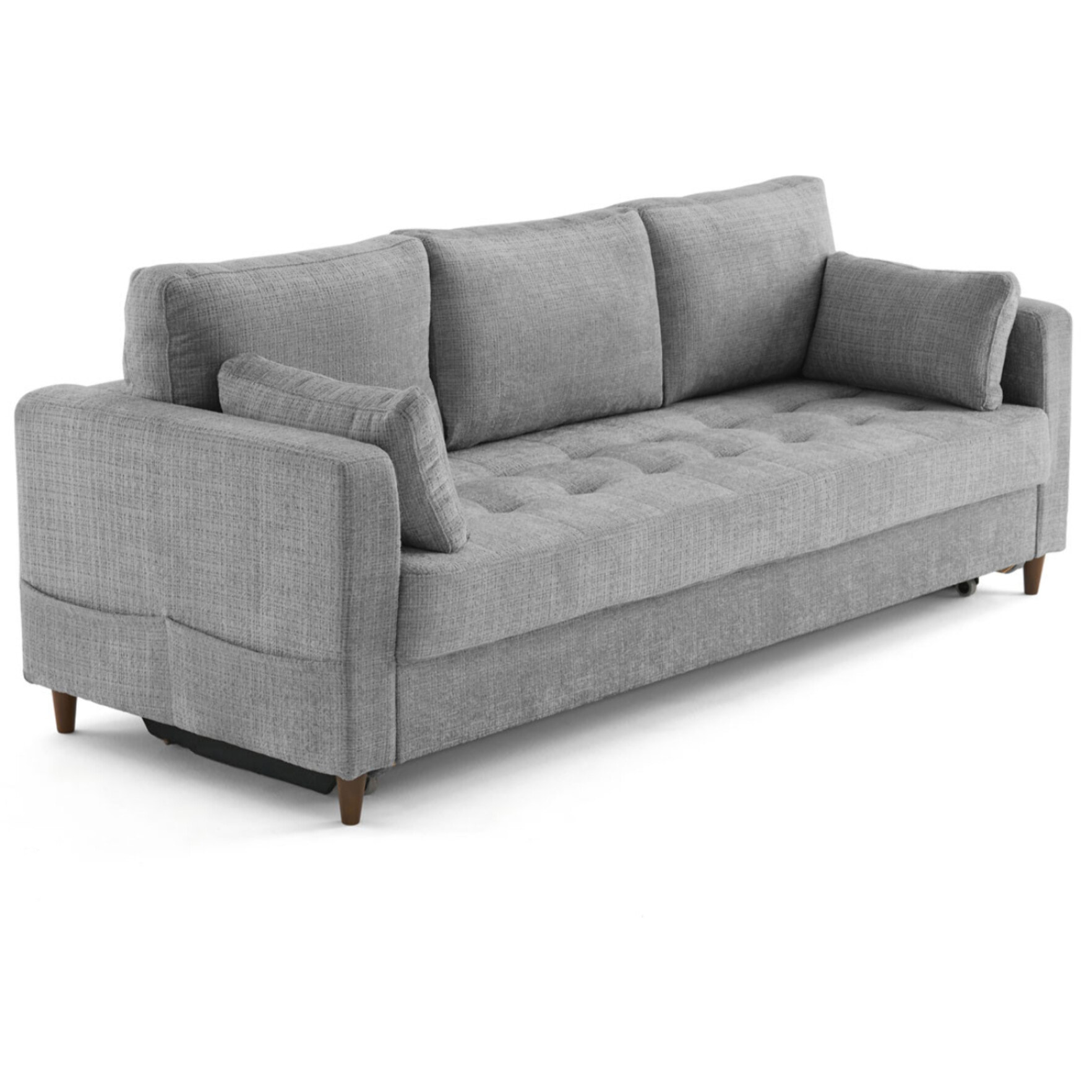 Anna - canapé droit 3 places convertible avec poche en velours texturé - Gris