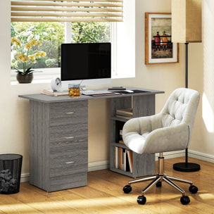 Bureau informatique table multi-fonctions 3 tiroirs 2 étagères dim. 120L x 49l x 72H cm MDF aspect bois gris