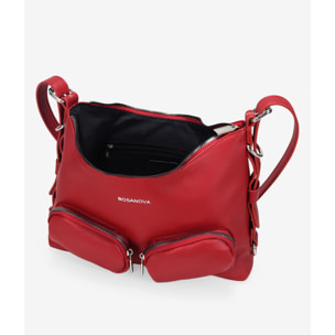 Bolso de hombro rojo con bolsillos