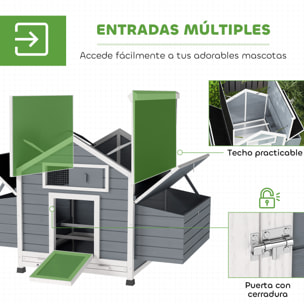 Gallinero de Madera para Exterior, Caseta para Gallinas con 2 Nidos, Bandeja Extraíble, Perchas, Techo Impermeable, Casa para 2-4 Gallinas y Conejos, 150x100x96,5 cm, Gris
