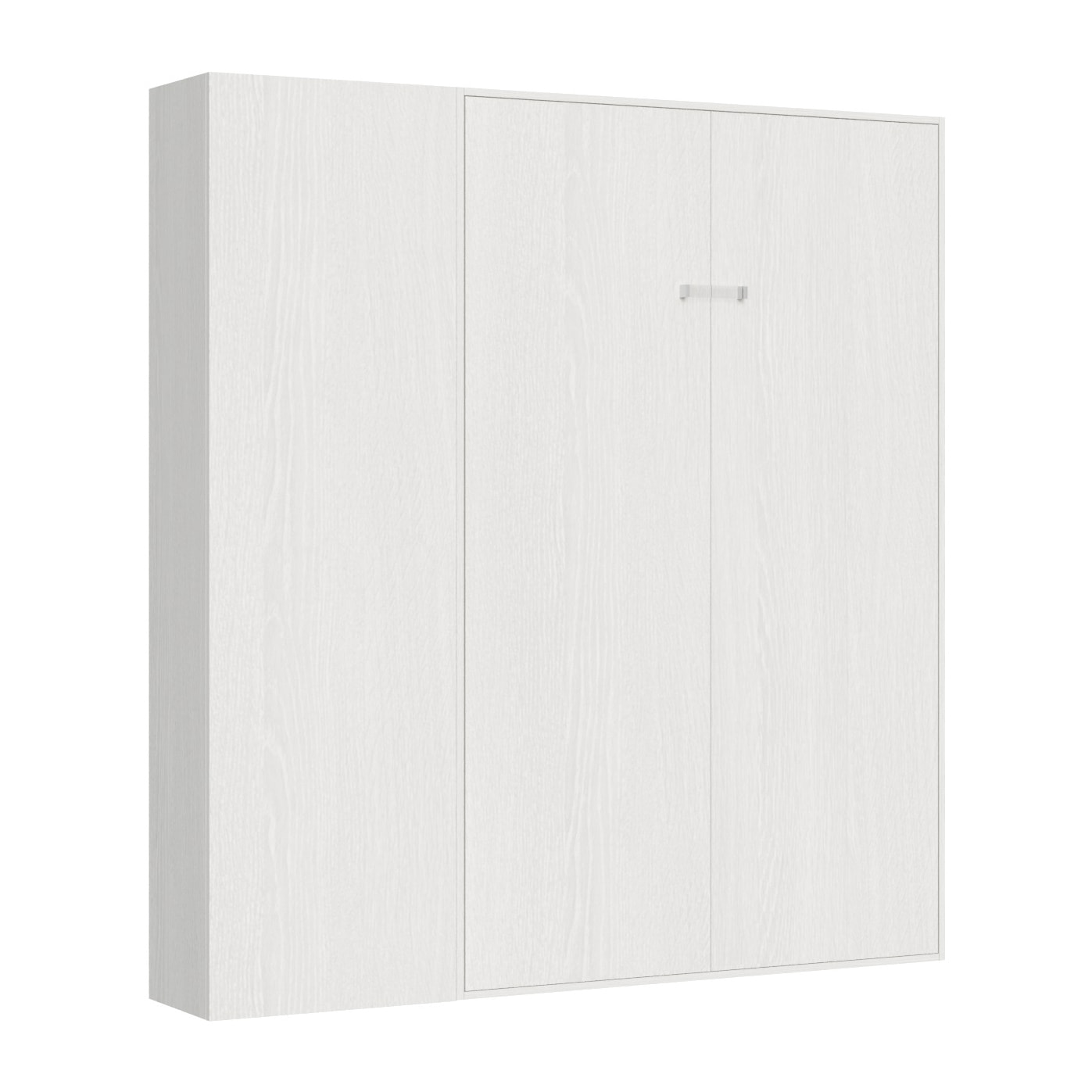 Armoire Lit escamotable vertical double 140 KENTARO Frêne Blanc avec colonne de rangement