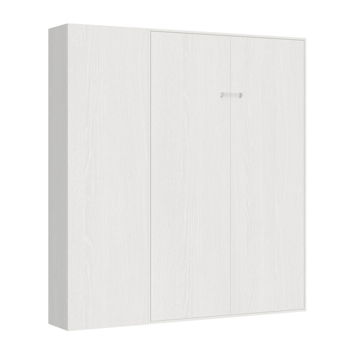 Armoire Lit escamotable vertical double 140 KENTARO Frêne Blanc avec colonne de rangement