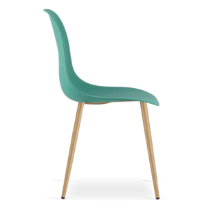 Sedia scandinava WAT verde con gambe effetto legno