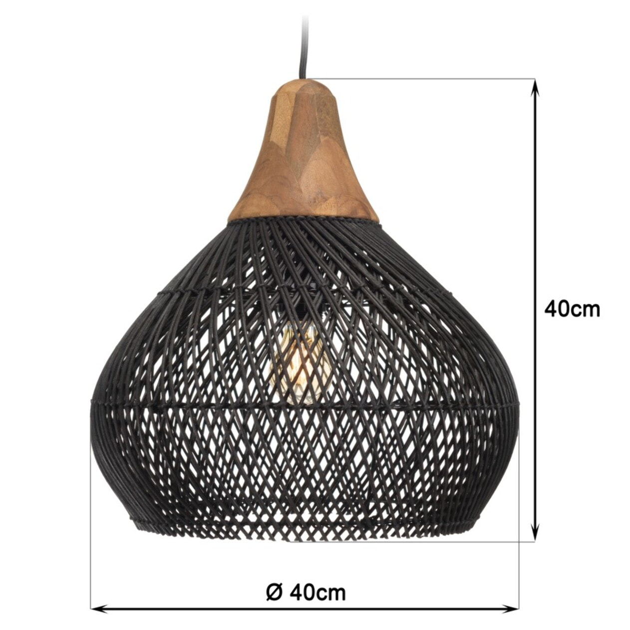 SIXTINE - Suspension 'cloche' 40x40cm en rotin couleur noire et teck