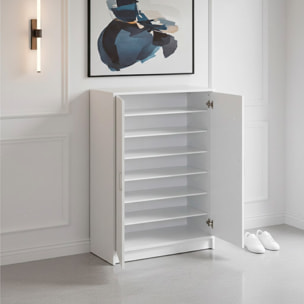 Scarpiera a 2 Ante Mobile Portascarpe Mobiletto Capiente fino a 30 Paia con 6 Ripiani + Base Design Moderno per Ingresso Camera 75x36x101 Cm Bianco