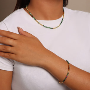 Collana Girocollo con Pietre Naturali Verdi e Bead Lucide