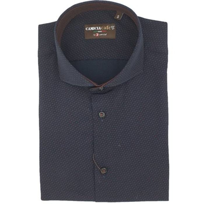 Camicia Uomo 1 Bottone Francese Slim Cotone Poliestere Stampato Blu/Bordeaux