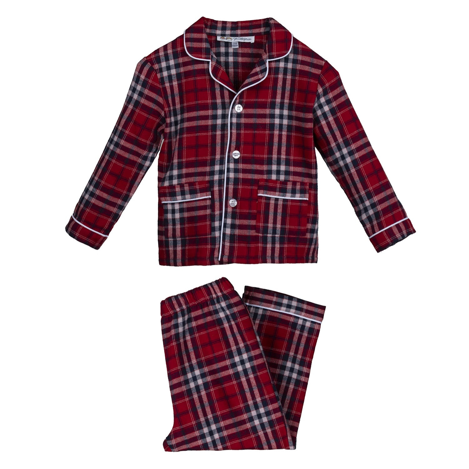 PIGIAMA BABY BABY in flanella invernale quadro rosso blu e bianco