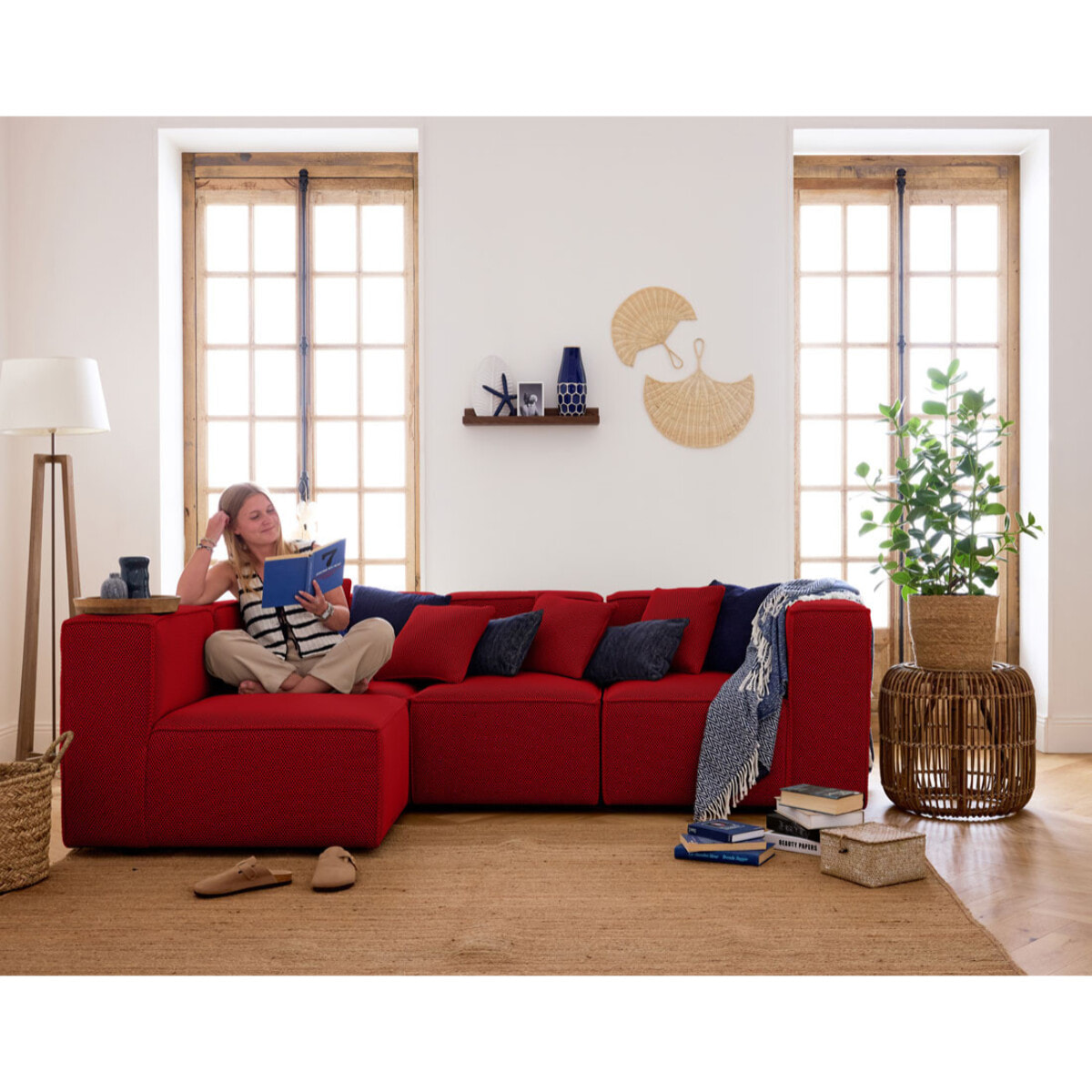 Arty - module d'assise droit - en tissu mailles 3D - Rouge
