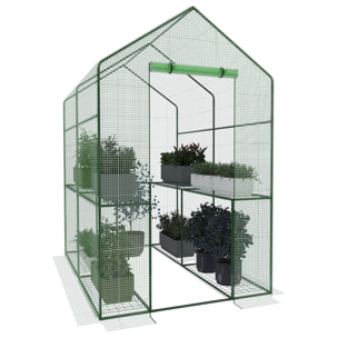 Serra Da Giardino Per Orto Con 4 Ripiani In Metallo Telaio In Acciaio Telo Retinato In Propilene Trasparente Porta Avvolgibile 186x120x190 Cm