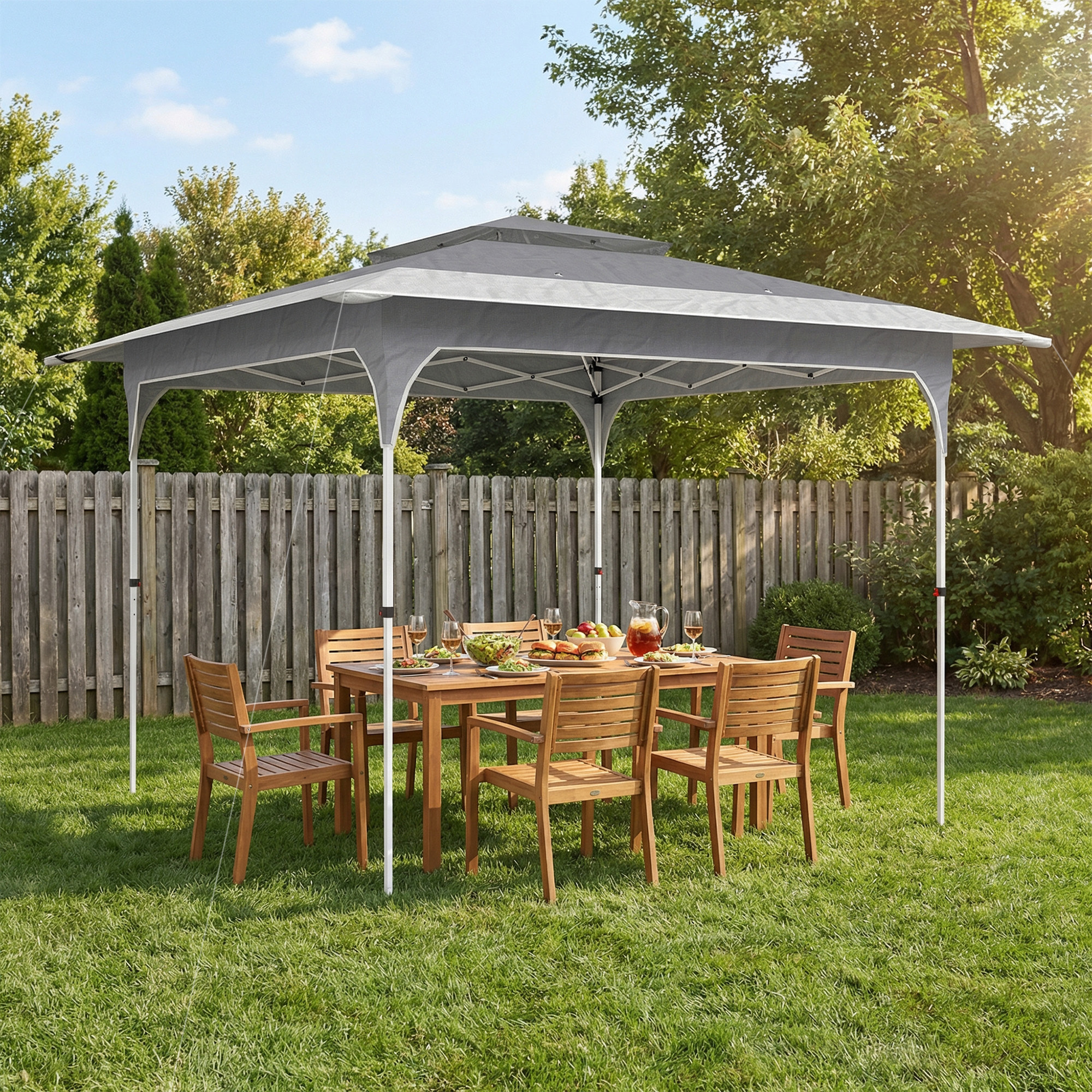 Carpa Plegable 3,5x3,5 m, Pop-up, Cenador Pabellón de Jardín con Doble Techo, Cierre Central, UPF50+, Altura Ajustable de 3 Niveles y Bolsa de Transporte, Gazebo para Fiestas, Exterior, Gris