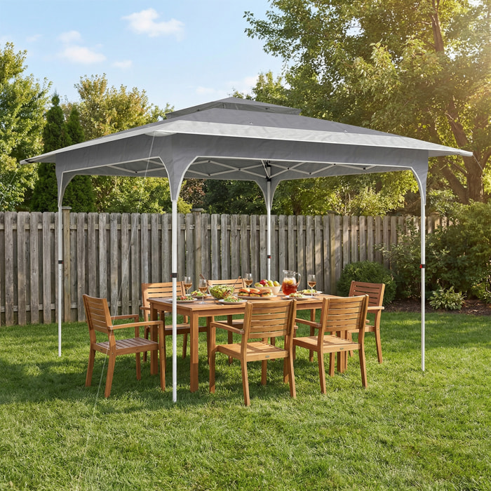 Carpa Plegable 3,5x3,5 m, Pop-up, Cenador Pabellón de Jardín con Doble Techo, Cierre Central, UPF50+, Altura Ajustable de 3 Niveles y Bolsa de Transporte, Gazebo para Fiestas, Exterior, Gris