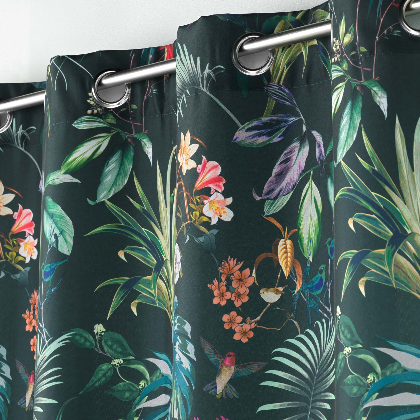 Rideau tamisant esprit exotique - Vert emeraude