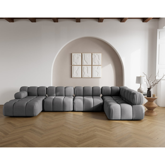 Ruby - canapé panoramique modulable d'angle droit 7 places en velours texturé - Gris