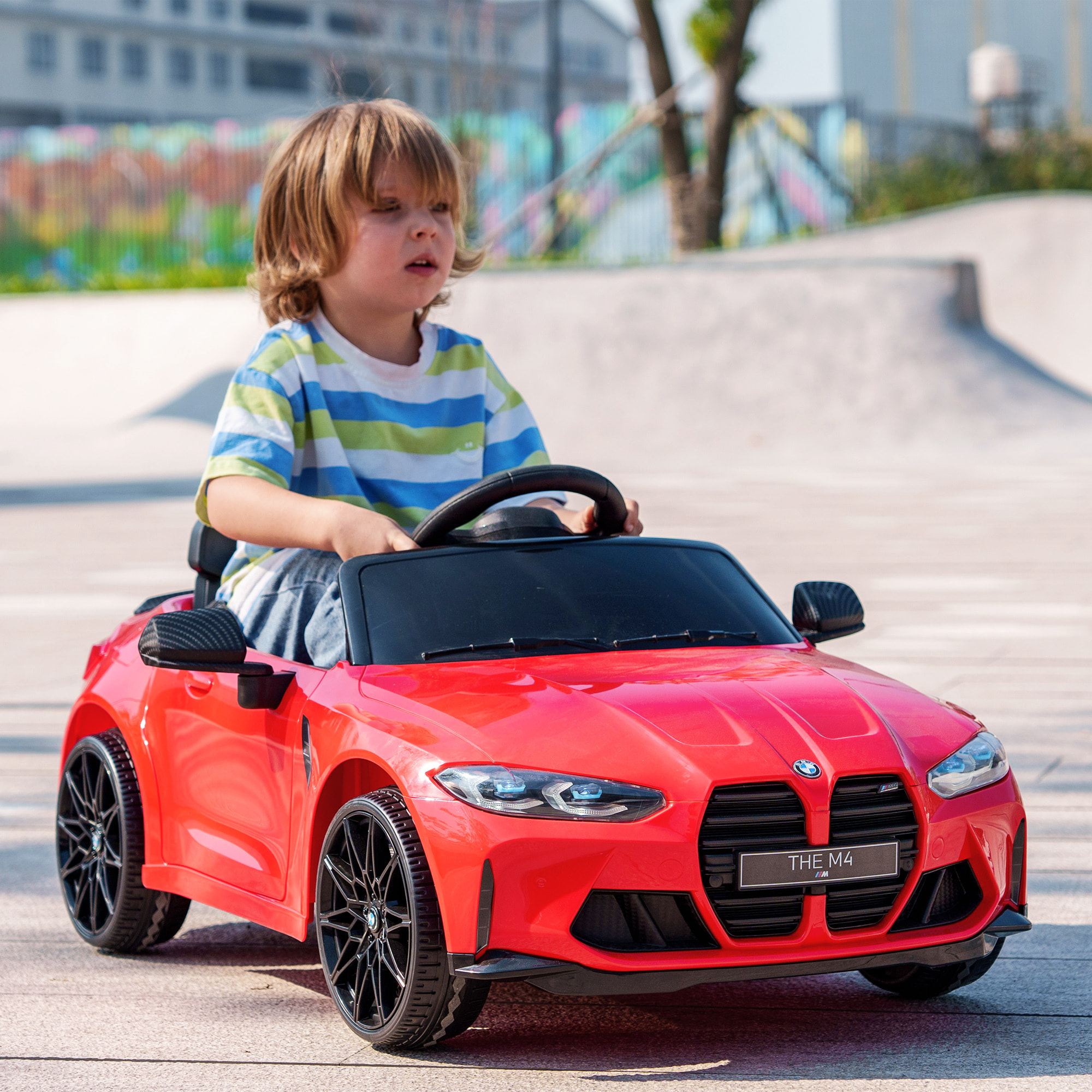 AIYAPLAY Macchina Elettrica per Bambini a Licenza BMW M4 con Telecomando, Clacson e Fari, 108x69.5x51 cm, Rossa