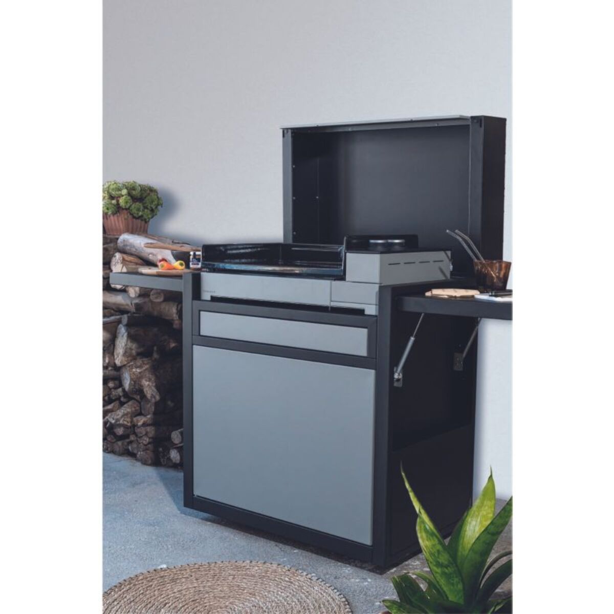 Chariot Plancha FORGE ADOUR CH PAF60 Noir/Gris fermé pour Premium 60