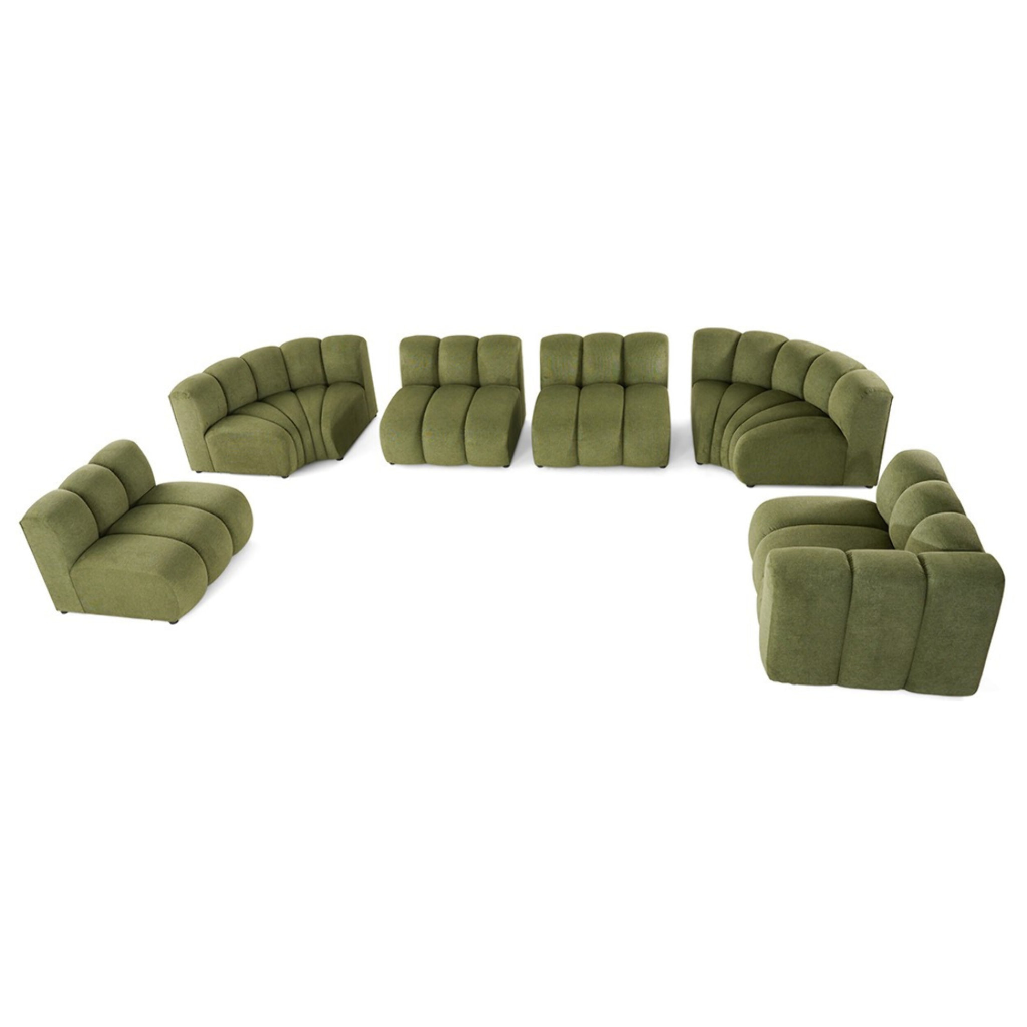 Debbie - canapé modulable panoramique d'angle gauche 7 places en tissu texturé - Vert