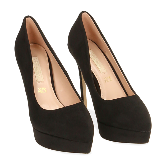 Zapato de tacón negras de microfibra con plataforma, tacón 11,5 cm